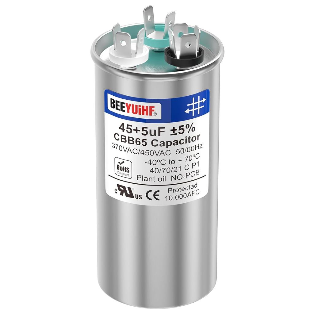 45+5uF ±5% 45/5 MFD 370/440/450V AC 50/60Hz CBB65 Capacitor Dual Run Start ตัวเก็บประจุรอบสําหรับมอเ