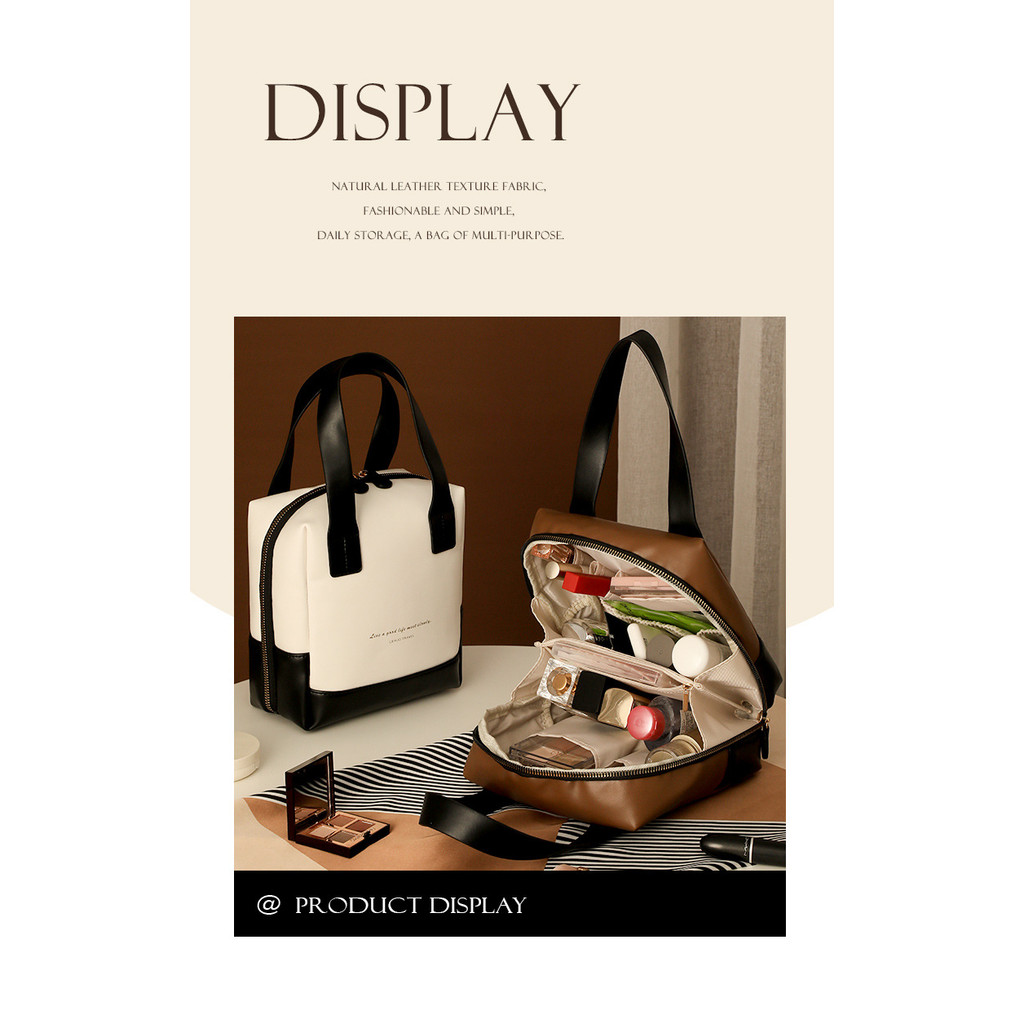 คลังสินค้าพร้อมกระเป๋าเครื่องสําอางแบบพกพาหญิงความจุขนาดใหญ่หนึ่งชุดเครื่องสําอางการจําแนกกระเป๋าหลา