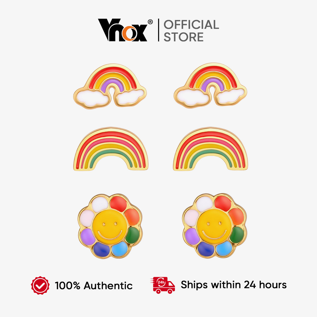VNOX ชุดต่างหู 3 ชิ้น แบบผีเสื้อสีสันสดใสมีความสวยงามด้วยสแตนเลส เหมาะสำหรับผู้หญิงและเด็ก