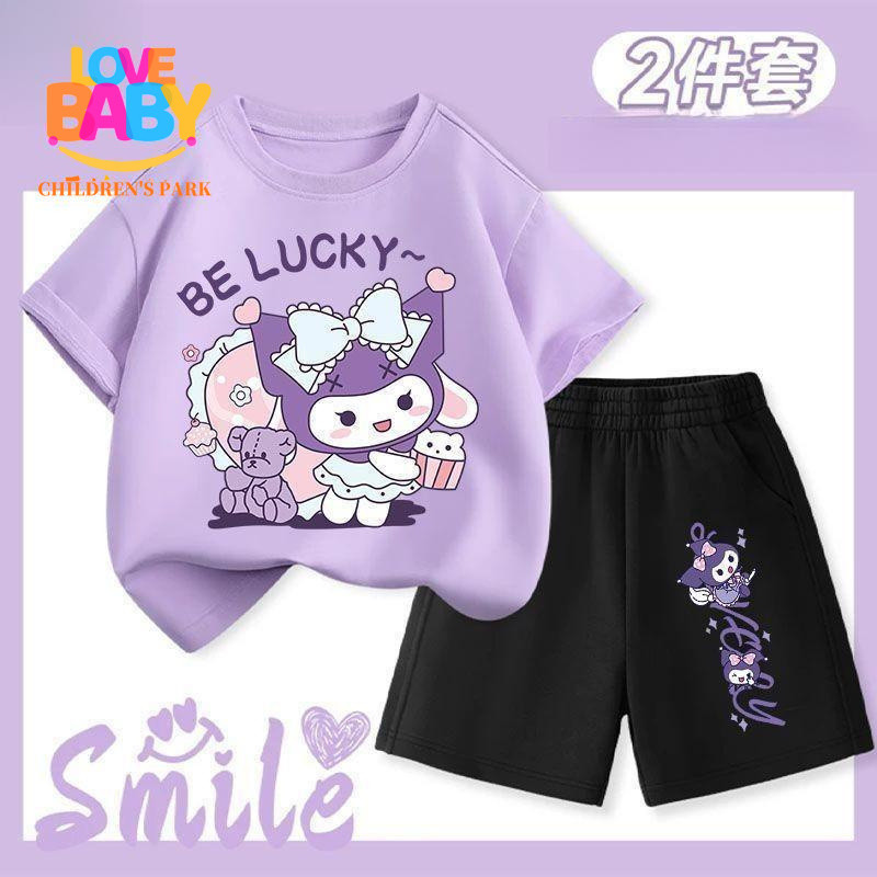 [Fashion Kids]COD lo9   ชุดเด็กผู้หญิงชุดลำลองฤดูร้อนสไตล์ตะวันตกชุดสองชิ้นกางเกงขาสั้นแขนสั้นสำหรับเด็กผู้หญิงในช่วงฤดู