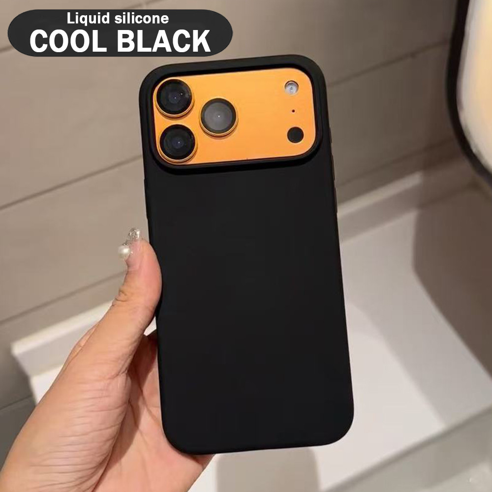 COOL BLACK สีซิลิโคนเหลวเคสโทรศัพท์สําหรับ iPhone 17 Pro Max 17Air 16 15 14 13 12 11 Pro Max กันกระแทกป้องกันปลอก