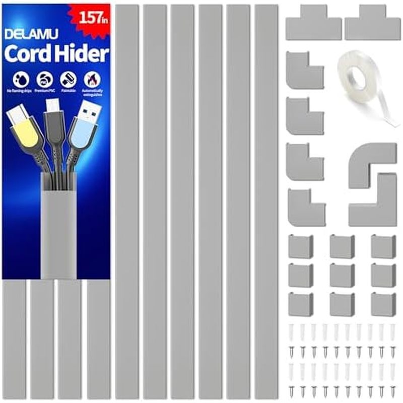 Delamu Cord Hider, 157in Wire Covers for Cord on Wall, Premium Cable Hider Cord Covers for Wires, Ca