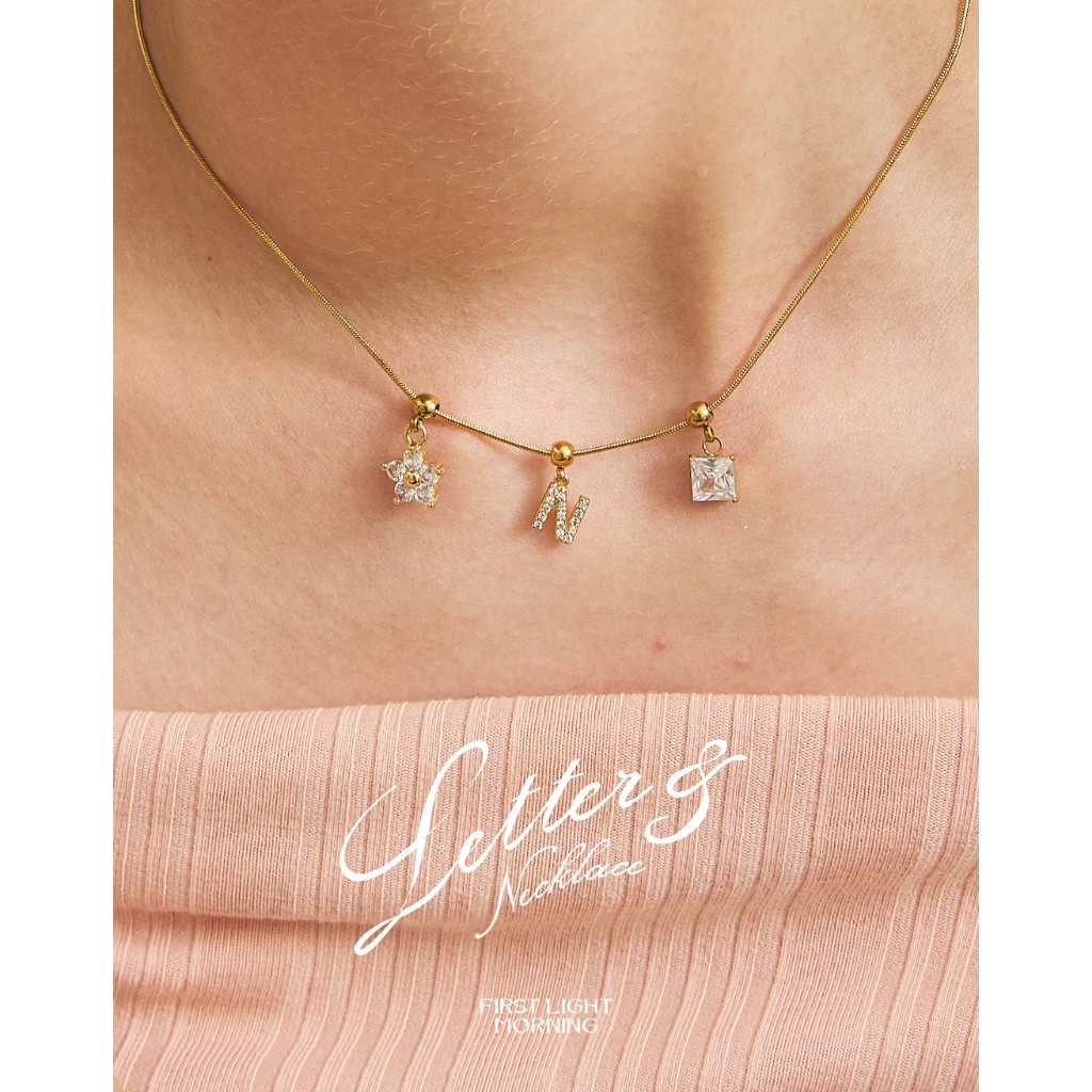 ZG First Light Morning :Letter& Charm  Necklace สร้อยคอ + Charm 1 ชิ้น สร้อยตัวอักษร สร้อย alphabet 