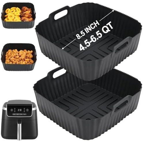 BYKITCHEN 9 นิ้วซิลิโคน Air Fryer Liners สําหรับ 6 ถึง 8QT, ชุด 2, ซิลิโคน Airfryer ถาดใส่, Air Frye