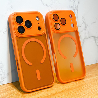 เคสโทรศัพท์-เคสโทรศัพท์ชาร์จไร้สายแม่เหล็กสีส้มหรูหราเข้ากันได้กับ iPhone 17 Pro Max Air 16 15 14 13 12 11 Pro Max 17Pro 17Promax Matte Translucent Hard Case กันกระแทกหุ้มเกราะกล้องเลนส์ป้องกันกรณี