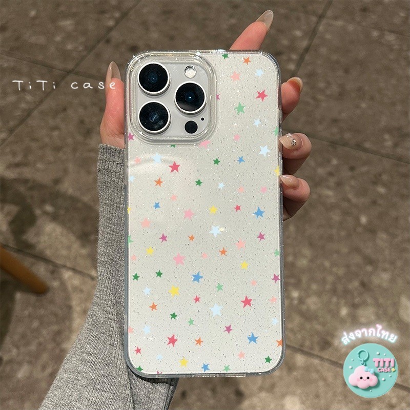TiTi แฟชั่นเต็มหน้าจอน่ารักมีสีสันดาวน้อยใสนุ่ม For IPhone 16 11 14 13 15 12 17 ProMax 8 7 17 Plus X XS Max XR SE2020