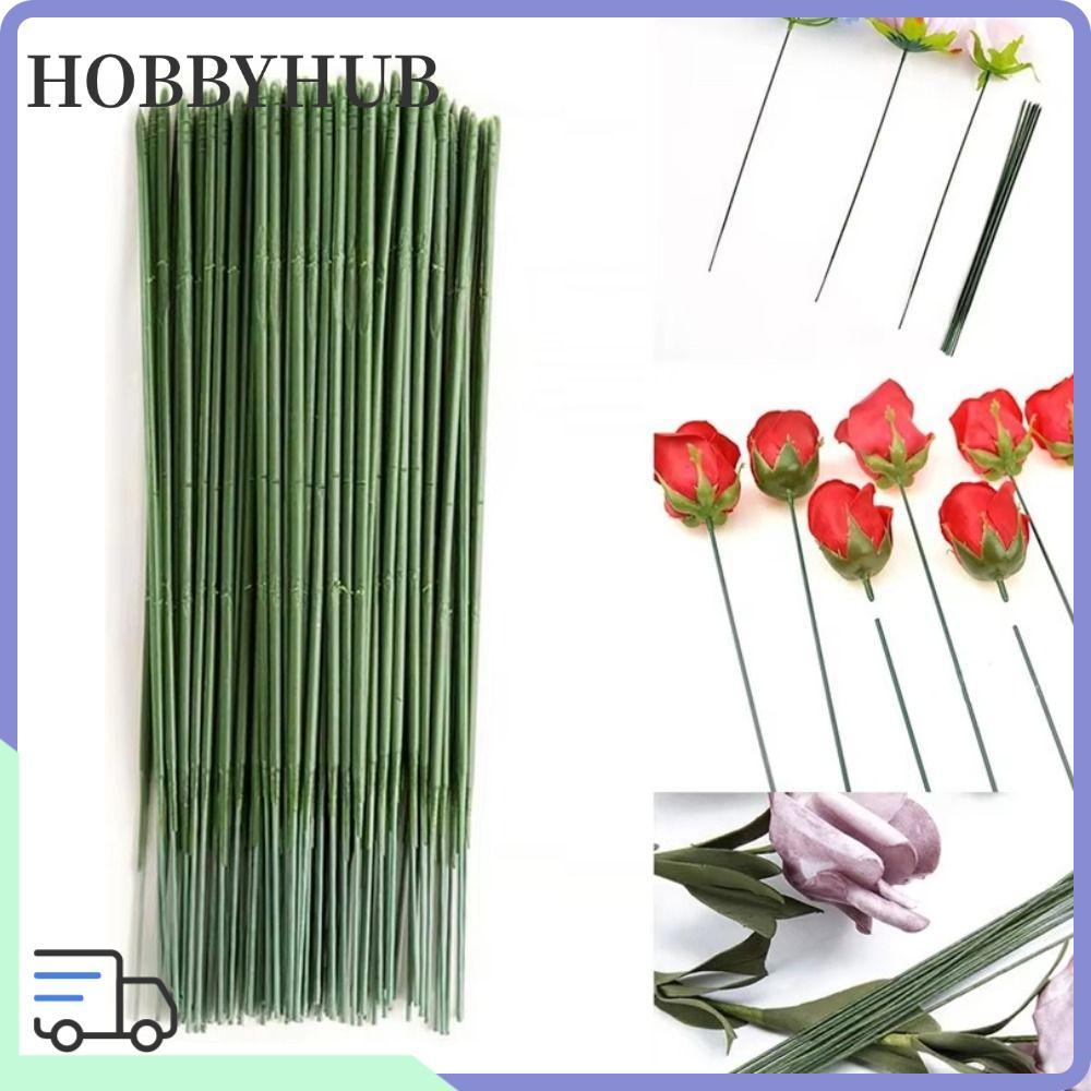 HOBBYHUB 100 ชิ้นจําลองพืช Stem, สีเขียวคู่มืออุปกรณ์เสริมวัสดุดอกไม้ Stem ลวดเหล็ก,งานฝีมือทนทาน DIY Handmade ประดิษฐ์ดอกไม้ Stem ตกแต่งบ้าน