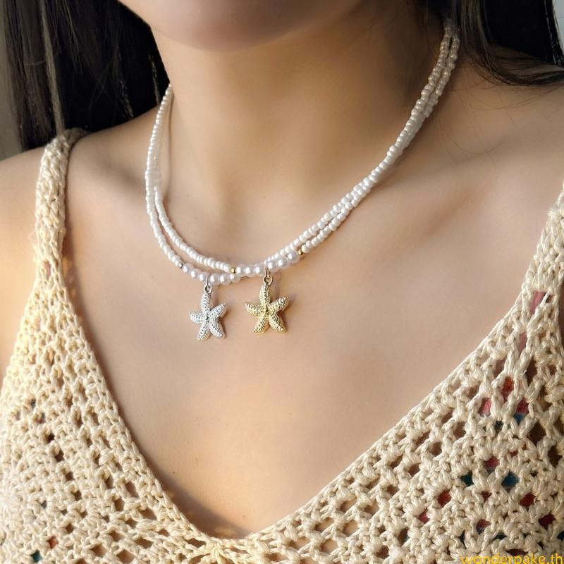 สร้อยคอดีไซน์แนวทะเล ตกแต่งด้วยปลาดาวและไข่มุกMillets