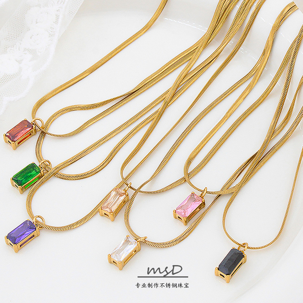 จี้สร้อยคอมุกเหล็กทรงคвадратHip-Hop แบบสวมคล้องคอทองคำ18K สไตล์ยามเย็นYS144