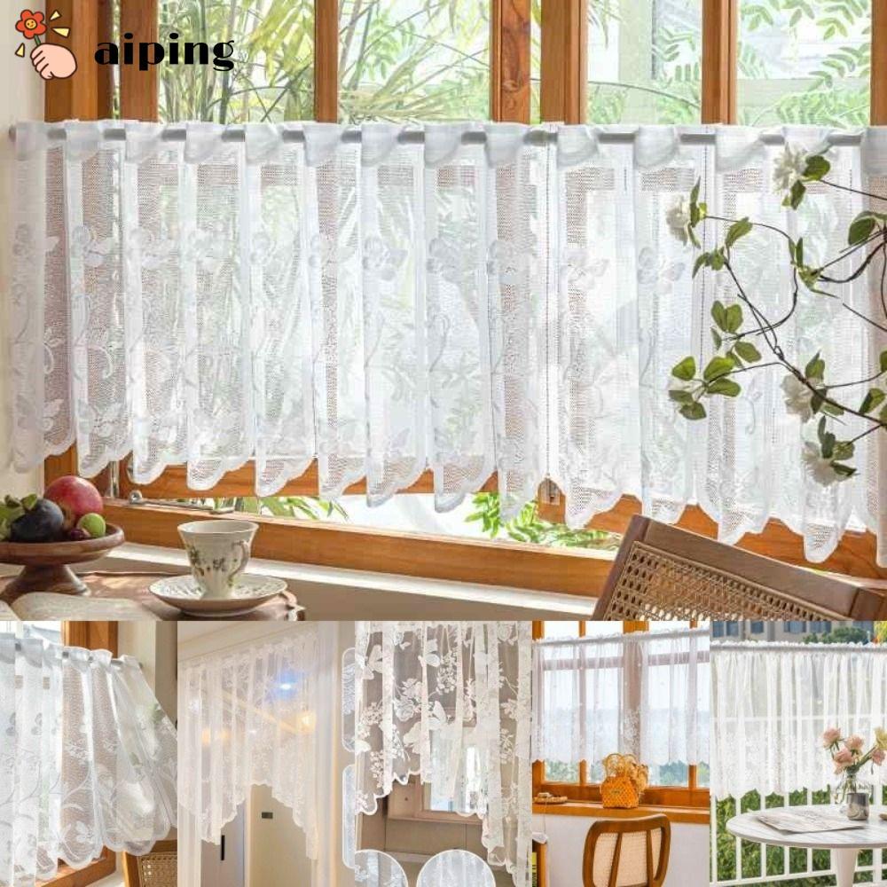 AIPING Tulles ผ้าม่าน, DIY Boho ผ้าม่านลูกไม้สีขาวโรแมนติก, ตกแต่งบ้าน Butterfily ผ้าม่านสั้น