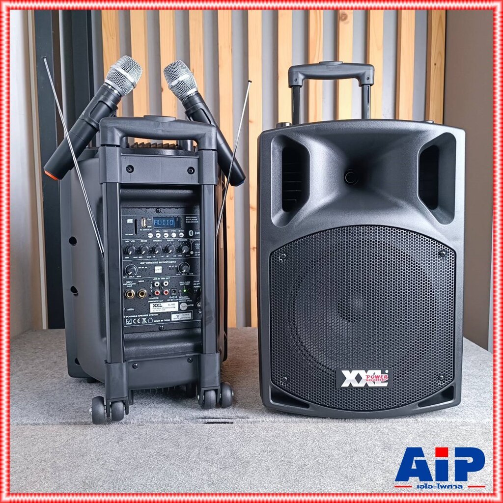 XXL SL 10V ตู้ลำโพงมีขยาย ไมค์ลอย2ตัว บูลทูธ ชาร์จแบตได้ SL10V SL-10V SL10 V ลำโพงล้อลาก ลำโพง 10นิ้