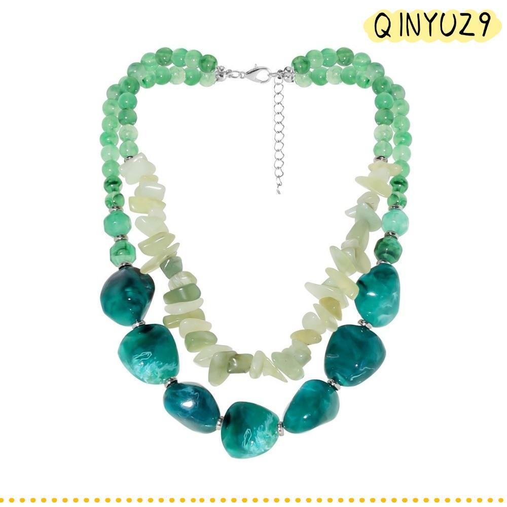 QINYUZ9QX สร้อยคอสองชั้น, ไม่สม่ําเสมอ Niche Design Geometrics สร้อยคอ, ลูกปัด Collarbone Chain ของข