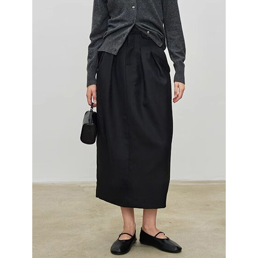T2ER Th**ow 2025New Spring and Autumn Pleated Bud High-Waisted Ankle-Length Woolen Skirt for Women