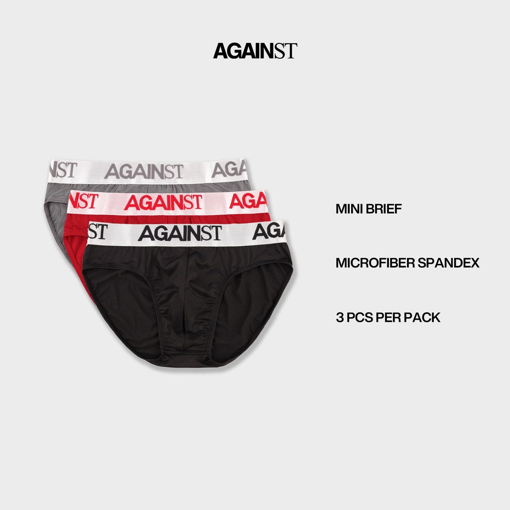 AGAINST LAB Seluar Dalam Lelaki (3 ชิ้น) AGAINST LAB Mens Microfiber Spandex Mini Briefs คละสี - TUB