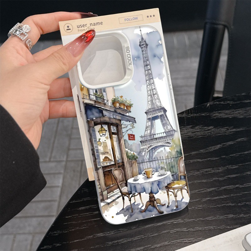 Paris Café สําหรับ iPhone 16E กรณี 17 15 14 13 12 Mini 11 Pro MAX Xs Xr 6 7 8 Plus ป้องกันหน้าจอกรณี