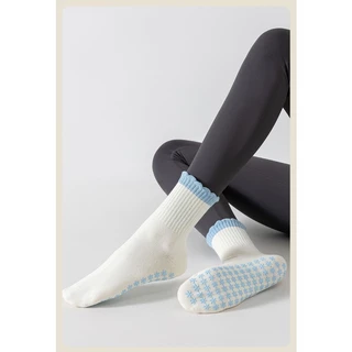 ถุงเท้าโยคะ Blue Series Pilates Dedicated Pure Cotton Mid-Tube Indoor Fitness Boneless Sports Anti-slip