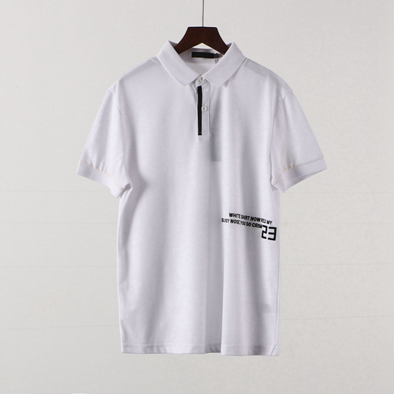 〖 S 〗 ส่วนลดแบรนด์ Minimalist ผู้ชายสไตล์ใหม่ฤดูร้อนปักเสื้อโปโลแขนสั้นเสื้อยืดสีขาว 6L081