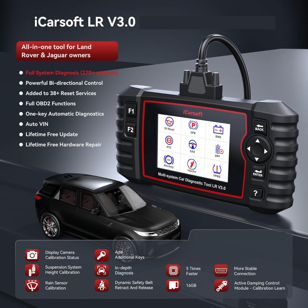 ICarsoft LR V3.0 2025 Ver Bidirectional OBD2 เครื่องสแกนเนอร์สําหรับ Most Land Rover/Jaguar จาก 1996