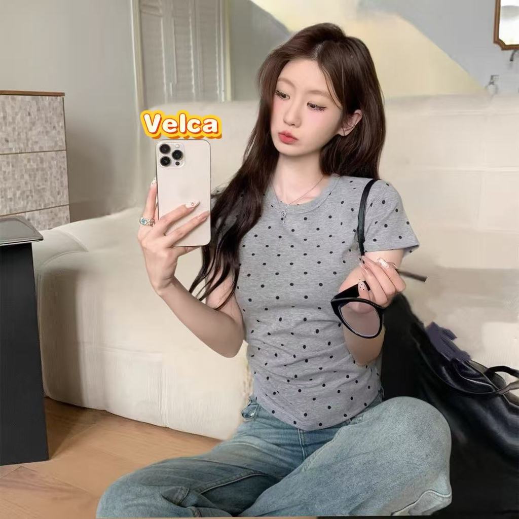 พร้อมส่งในไทย เสื้อเชิ้ตผู้หญิงแขนสั้น สั้นพอดีตัว เรียบง่าย สไตล์เกาหลี🌸Velca