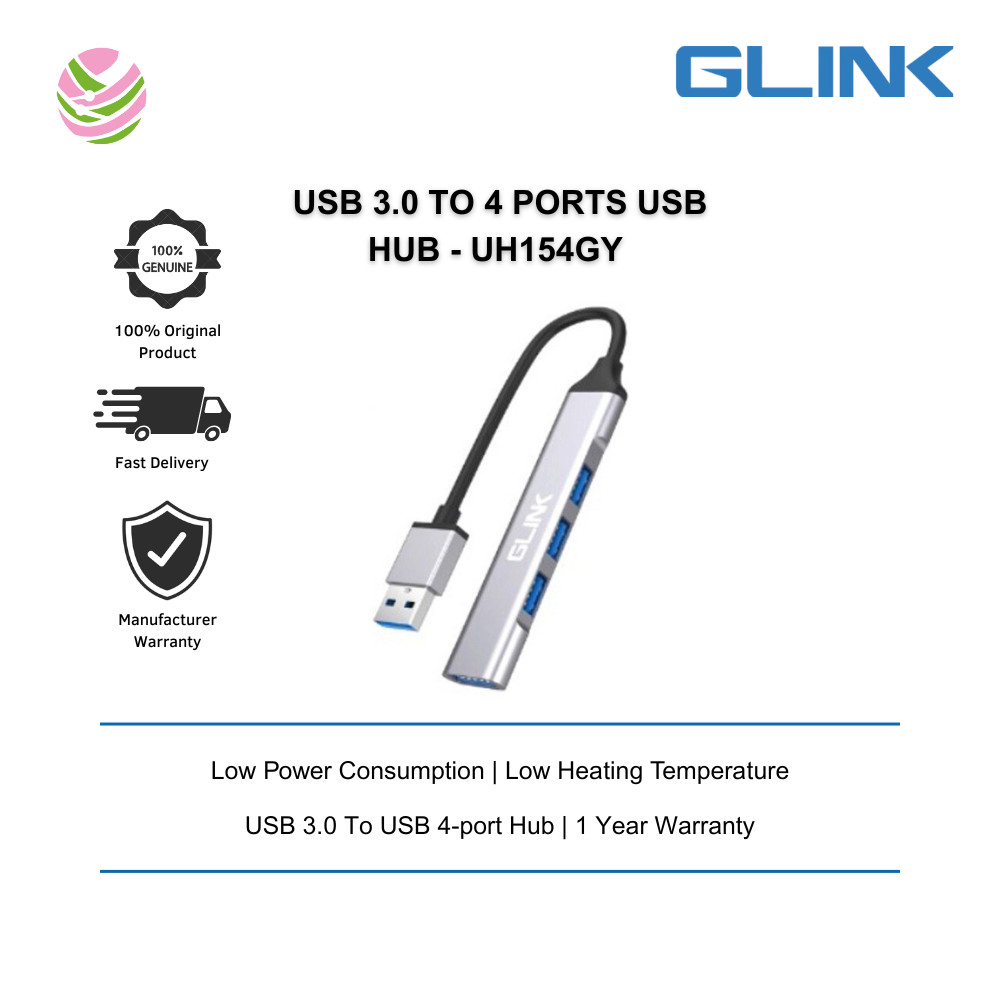 GLINK GL-U01 USB 3.0 ถึง 4 PORTS HUB สําหรับ LAPTOP PHONE TABLET PC TV BOX (UH154GY)