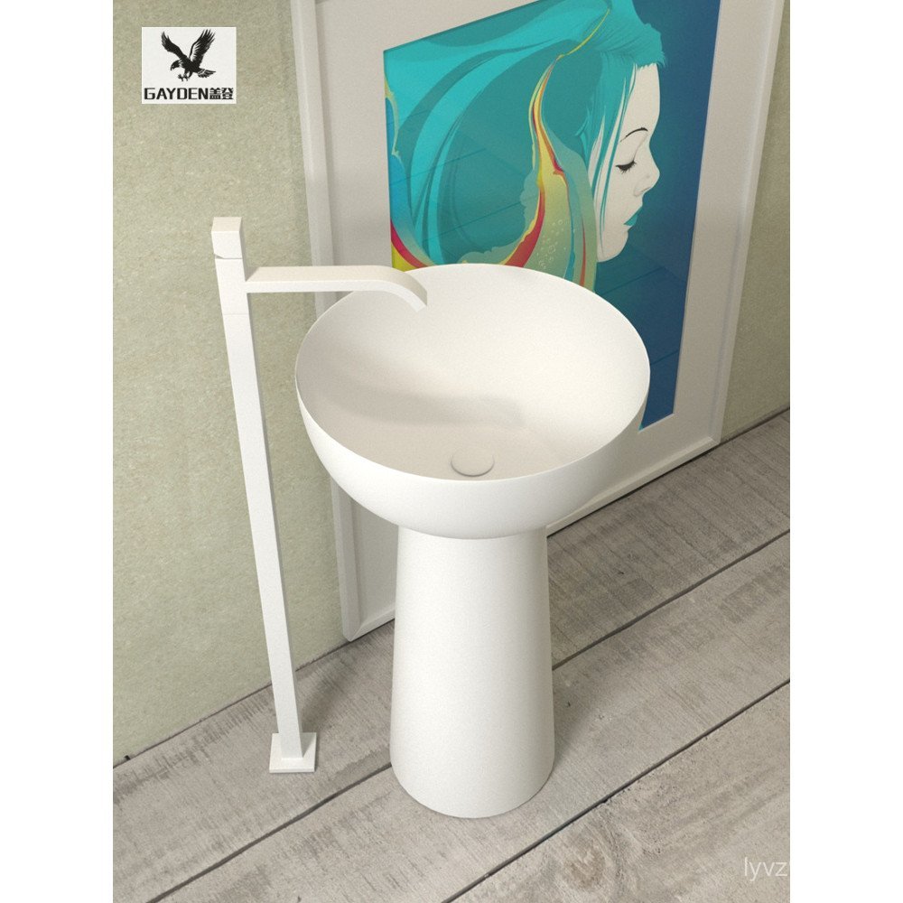 B & B คอลัมน์อ่างล้างหน้าห้องน้ําหินประดิษฐ์แบบตั้งพื้นห้องน้ําโรงแรมแบบบูรณาการ Matte White อ่างล้า