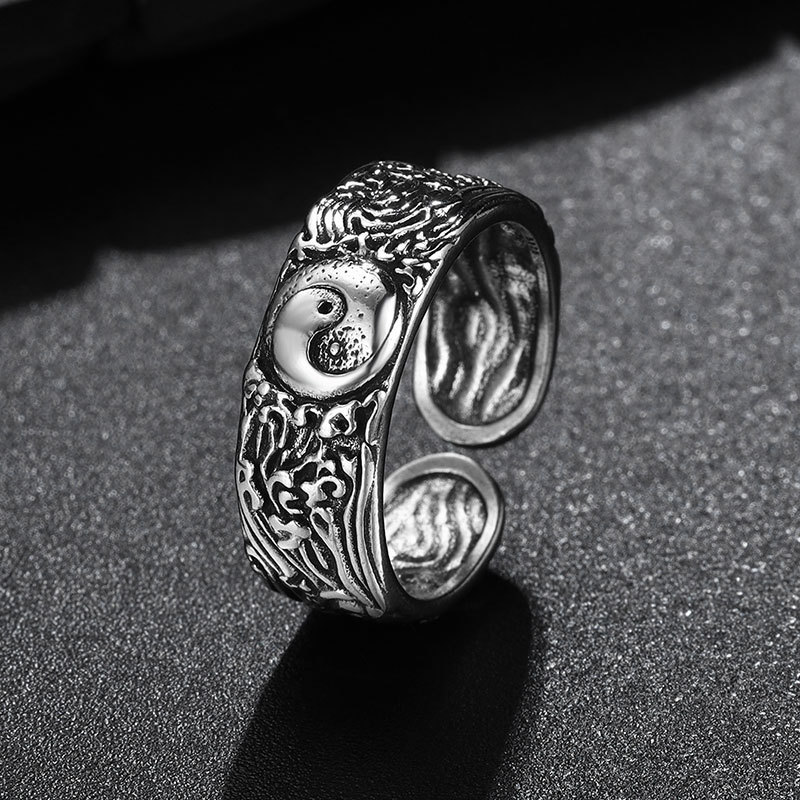 Premium In-Stock#Tai Chi Ancient Silver Ring for Men Trendy ins Ring Thai Silver Feng Sheng Shui Qi 