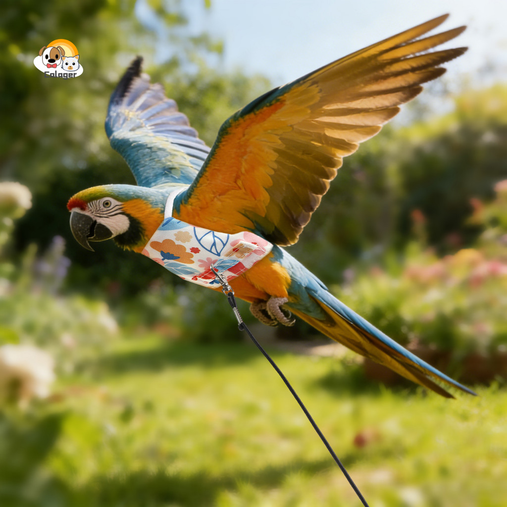 [Calager] Parrot Outdoor Harness Parrot Flight Suit with Floral Pattern Harness and Flying Leash for