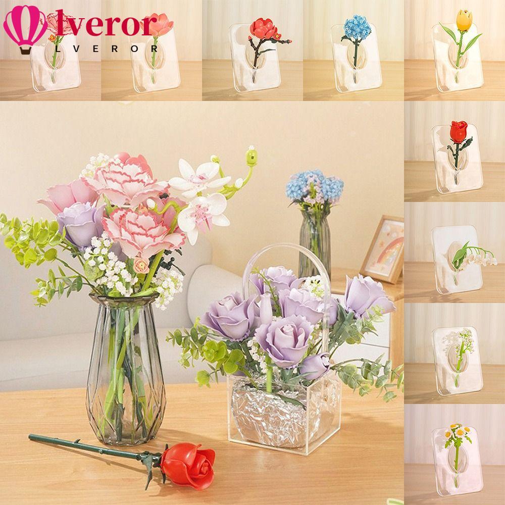 LVEROR Micro Particle Building Blocks,Multicolor Rose Carnation Tulip Model Bricks,ดอกไม้พลาสติกคุณภ