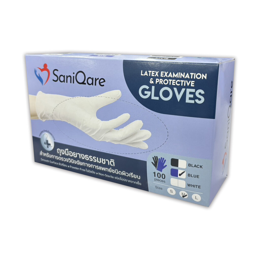 ถุงมือยางพารา Latex Food Grade Gloves กล่อง 100 ชิ้น สีฟ้า Size M (12-8012)