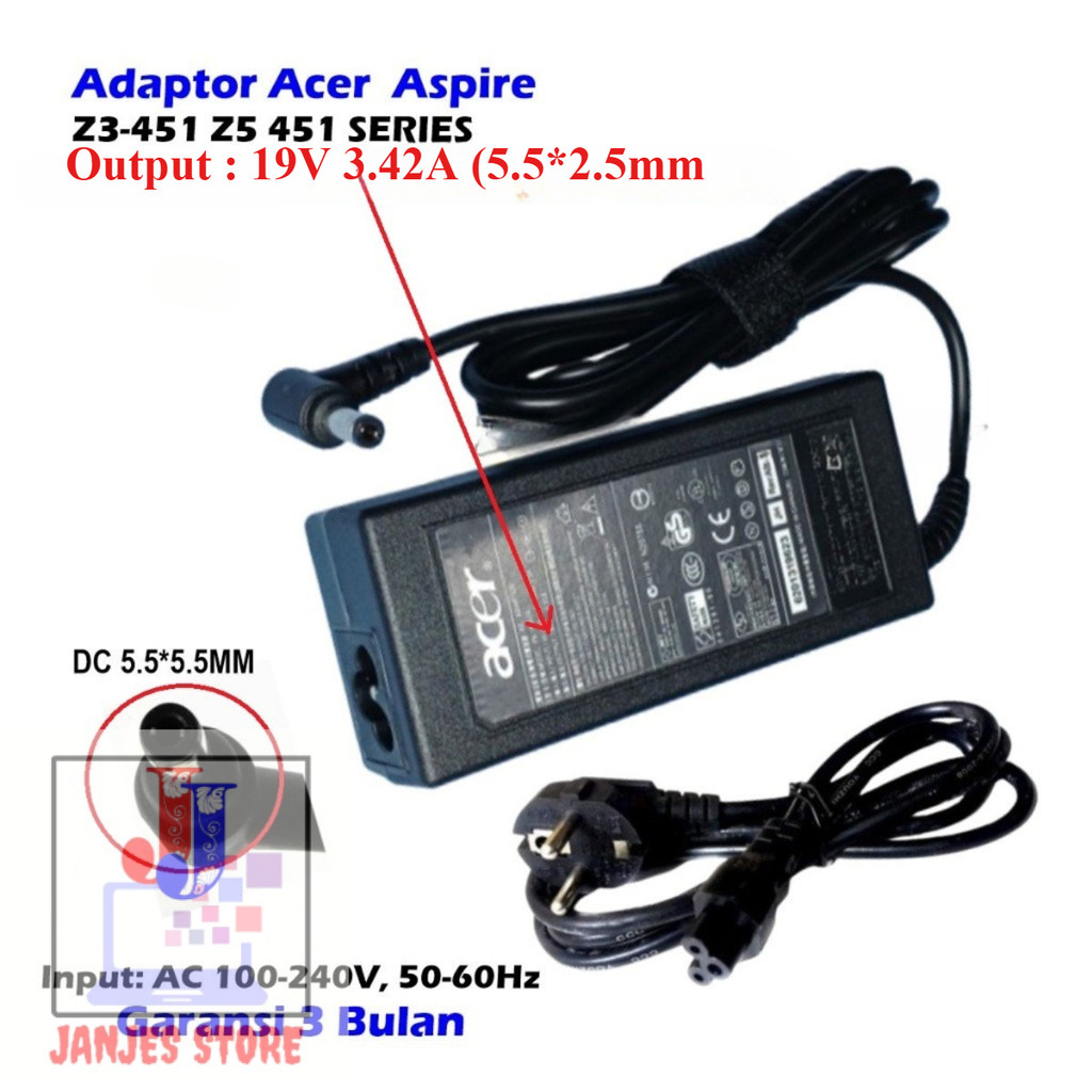 ADAPTOR CHARGER ACER ASPIRE Z3-451 Z5 451 SERIES 19V-3.22A 5.5*2.5MM Adaptor Charger PC Mini Intel N