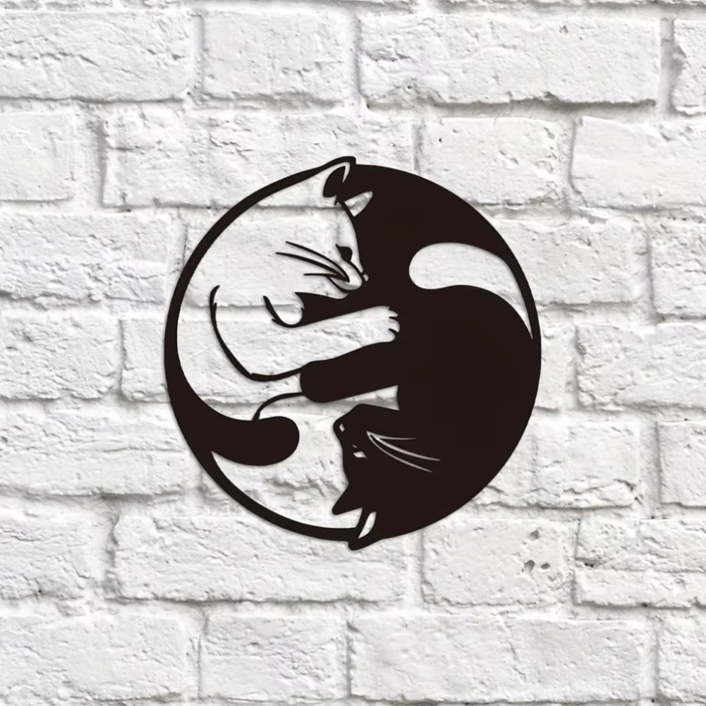 HELLOYOUNG Yin Yang โลหะ Cat Wall Art ตกแต่งสวนกลางแจ้งประติมากรรม Modern Home Accent รูปปั้น