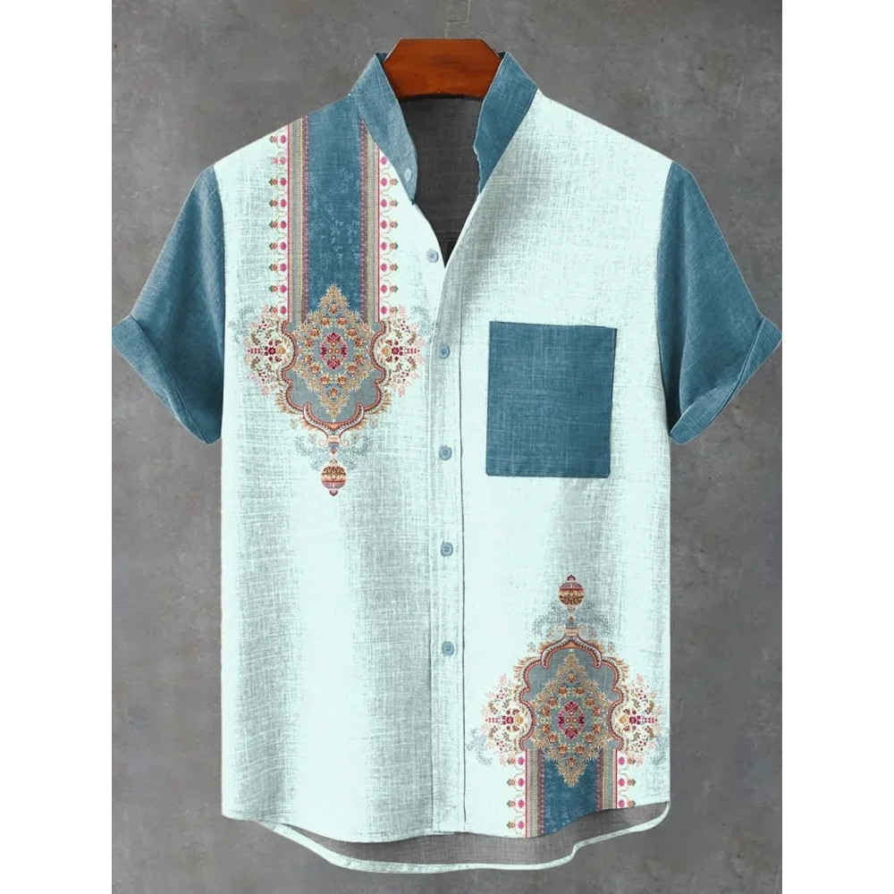 เสื้อแขนสั้น Retro Tribal Totem ลายพิมพ์ สไตล์ชาติพันธุ์สำหรับผู้ชาย เนื้อผ้าสบาย จัดส่งไว VJUQ
