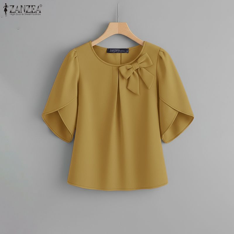 ZANZEA เสื้อผ้าสำหรับผู้หญิงสไตล์เกาหลี แบบเสื้อคอกระดุมแขนโบว์ตกแต่ง ราคา ถูกที่สุด ดีลบีเคเค แกลเลอรีภาพที่ 5