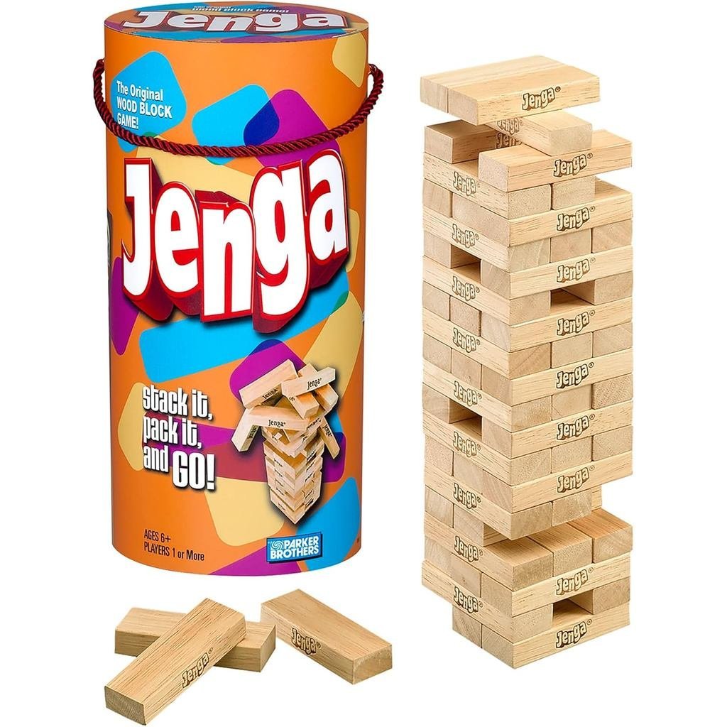 Hasbro Gaming Jenga บล็อกไม้ซ้อนเกมทาวเวอร์ไม้ลอย | เกมปาร์ตี้สําหรับเด็กและครอบครัว | Stocking Stuf