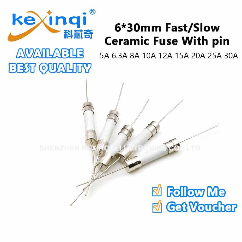 (10 ชิ้น) 6*30 มม.Fast/Slow Blow Tube ฟิวส์ 1A 3.15A 5A 6.3A 8A 10A 12A 15A 20A 25A 30A AMP เซรามิคแ