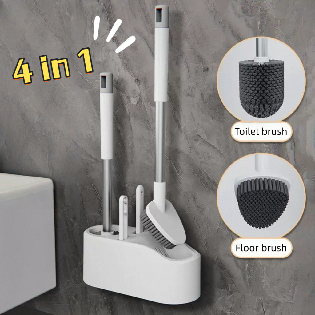 แปรงขัดส้วม ขัดห้องน้ํา แปรงขัดห้องน้ำ 4 in 1 พร้อมที่เก็บ มีช่องระบายน้ำ ขัดห้องน้ำ Onesuper