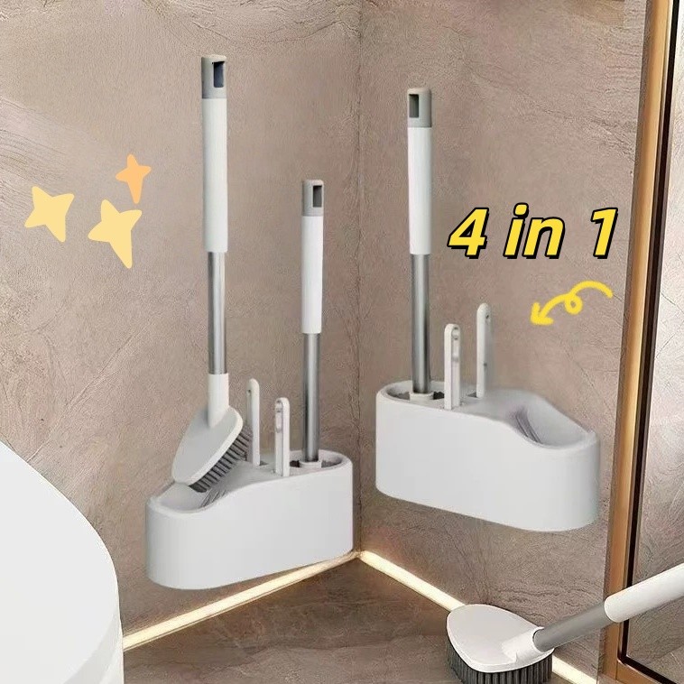 4 in 1 แปรงขัดส้วม ขัดห้องน้ํา แปรงล้างห้องน้ำ มีช่องระบายน้ำ ตั้งพื้น/ติดผนัง ไม่เจาะผนัง KKHOME