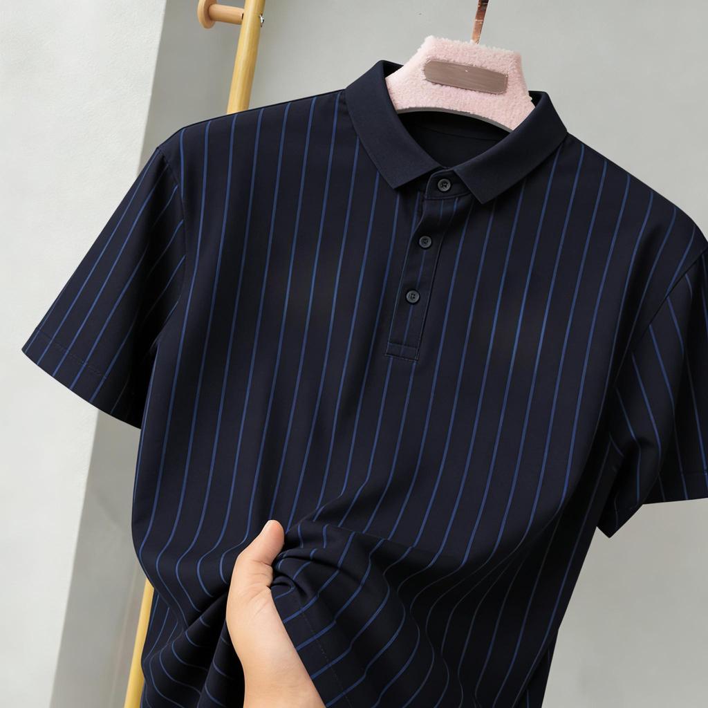 เสื้อโปโลลายทาง สไตล์เรียบหรู สำหรับใส่วันธรรมดา เสื้อโปโลตํารวจไทย พื้นเมืองที่สวมใส่ง่ายและทนทาน