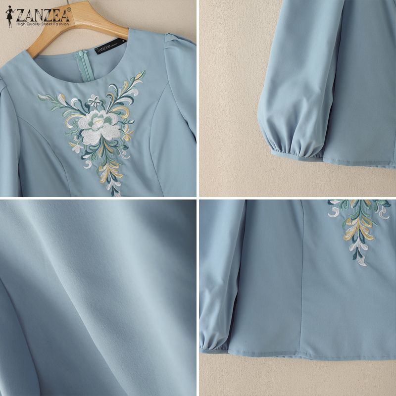 ZANZEA เสื้อแฟชั่นเกาหลีสำหรับผู้หญิง แขน3/4 ติดกระดุม ลายดอกไม้ — صورة 8
