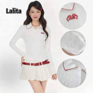 ส่งไวจากไทย เสื้อโปโลแขนยาวผู้หญิง ทรงเข้ารูป ปักลายที่อก สไ…