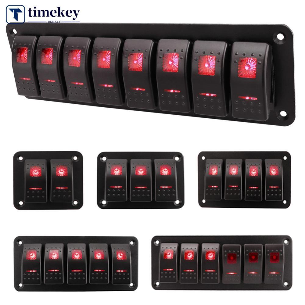 TIMEKEY Marine 2/3/4/5/6/ 8 Group Rocker แผงสวิตช์ 5-pin สําหรับ 12 V/24 V รถยนต์ ATV Trailers สีแดง