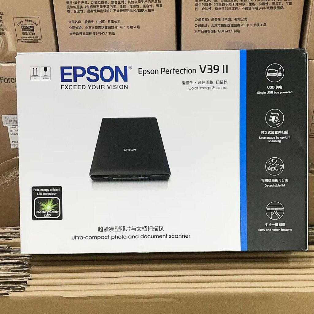 Epson V19ii V39ii Scanner A4 แฟ้มสีเร็วภาพแหล่งจ่ายไฟ USB
