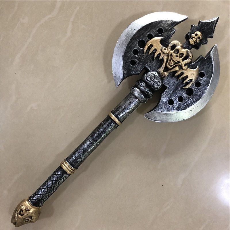 เด็กความปลอดภัยของเล่น 70 ซม.Wcraft สองด้าน Orc Tomahawk Axe PU วัสดุการ์ตูนนิทรรศการ Props 1.7