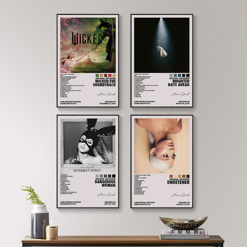 โปสเตอร์ Ariana Grande ปกอัลบั้ม ภาพวาดตกแต่งผ้าใบ A-Mei Ariana Grande