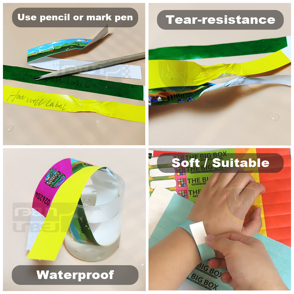 ริบบิ้นซาตินเหตุการณ์ที่กําหนดเองข้อมือมือริบบิ้นสติกเกอร์ทิ้งสายรัดข้อมือกระดาษ ใช่แล้ว ว่ายน้ําเหนียวพรรคแท็ก - รูปที่ 5