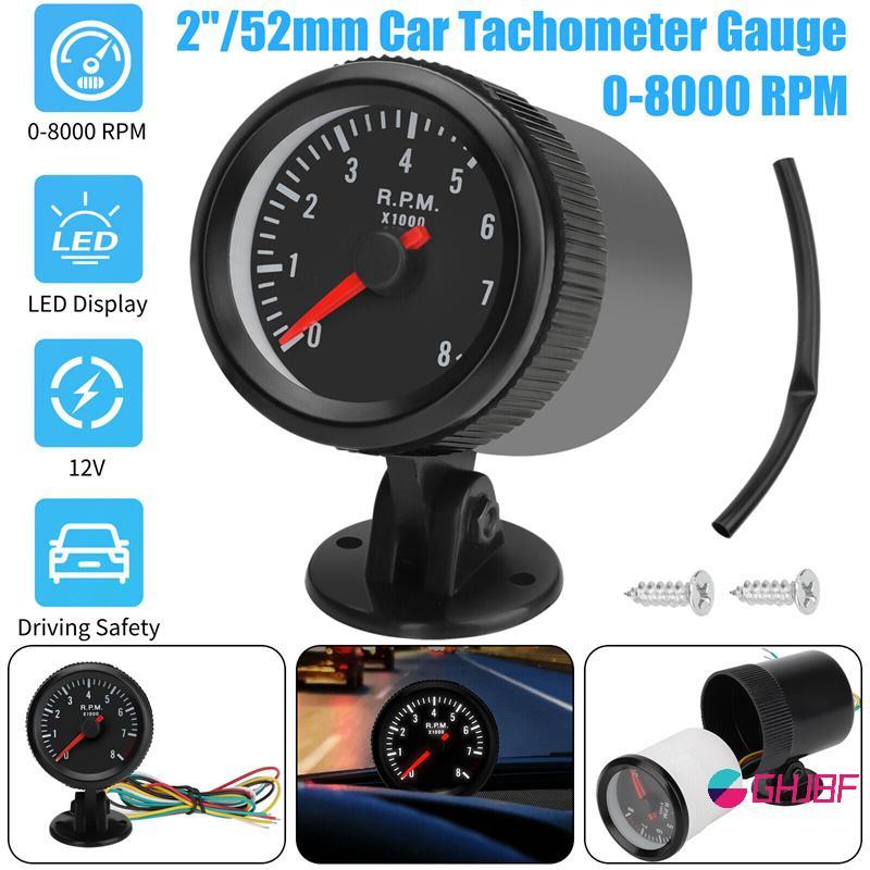 GHJBF] 2 "52 มม.โลโก้เมตร Tachometer RPM Gauge 0-8000RPM Analog Case เดิมสีขาว LED สําหรับ 1-8 กระบอ