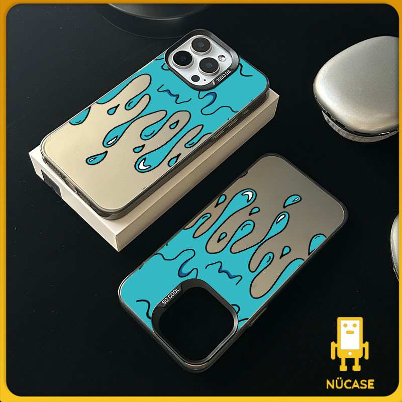สำหรับ เคสไอโฟน 13 12 11 iPhone 16 15 14 PRO MAXเคสเงินเหลวสีน้ำเงินมิตรภาพ แอปเปิ้ลโทรศัพท์ จัดส่งจากประเทศไทย