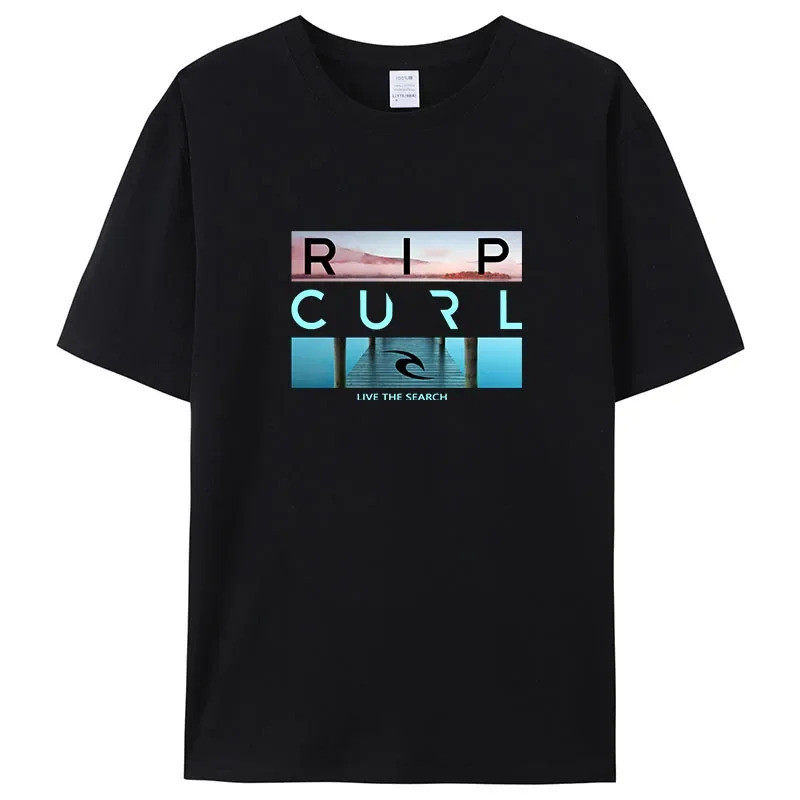ขายเสื้อยืดผู้ชาย Rip Live the Search Beauty Curl Logo คุณภาพเยี่ยม 100% ผ้าฝ้าย สีขาว เสื้อยืดใหม่ส
