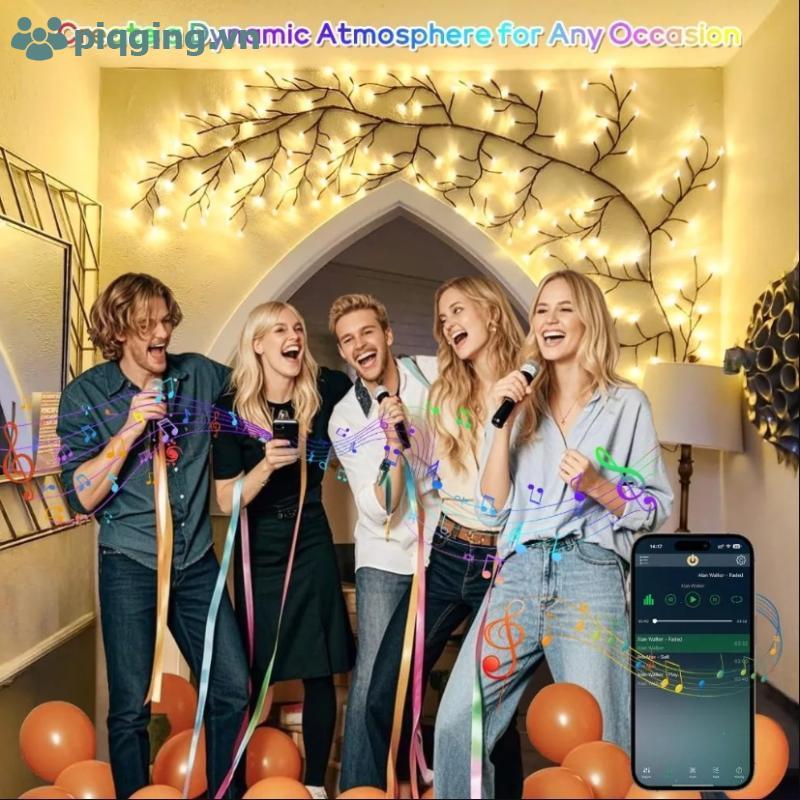 Piqging DIY Willow Tree สาขาโคมไฟ 8 โหมดแสงสําหรับห้องนอน Wall Decor VN