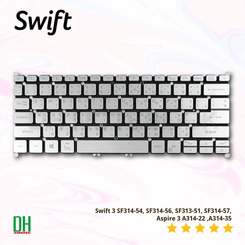 Keyboard สำหรับ Swift 3 SF314-54, SF314-56, SF313-51, SF314-57, Aspire 3 A314-22, A314-35 ปุ่ม Power